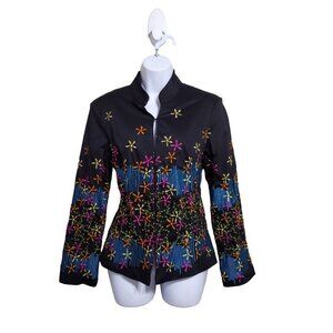 Joni B Black Fully lined Blazer Jacket with multi color embroidery detail Size S